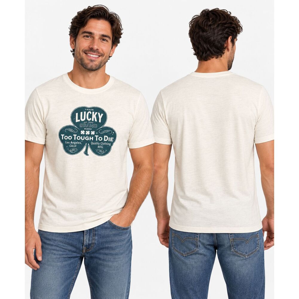 Lucky Brand Men's L Too Tough To Die Shamrock Graphic Tee Off White NWT #20